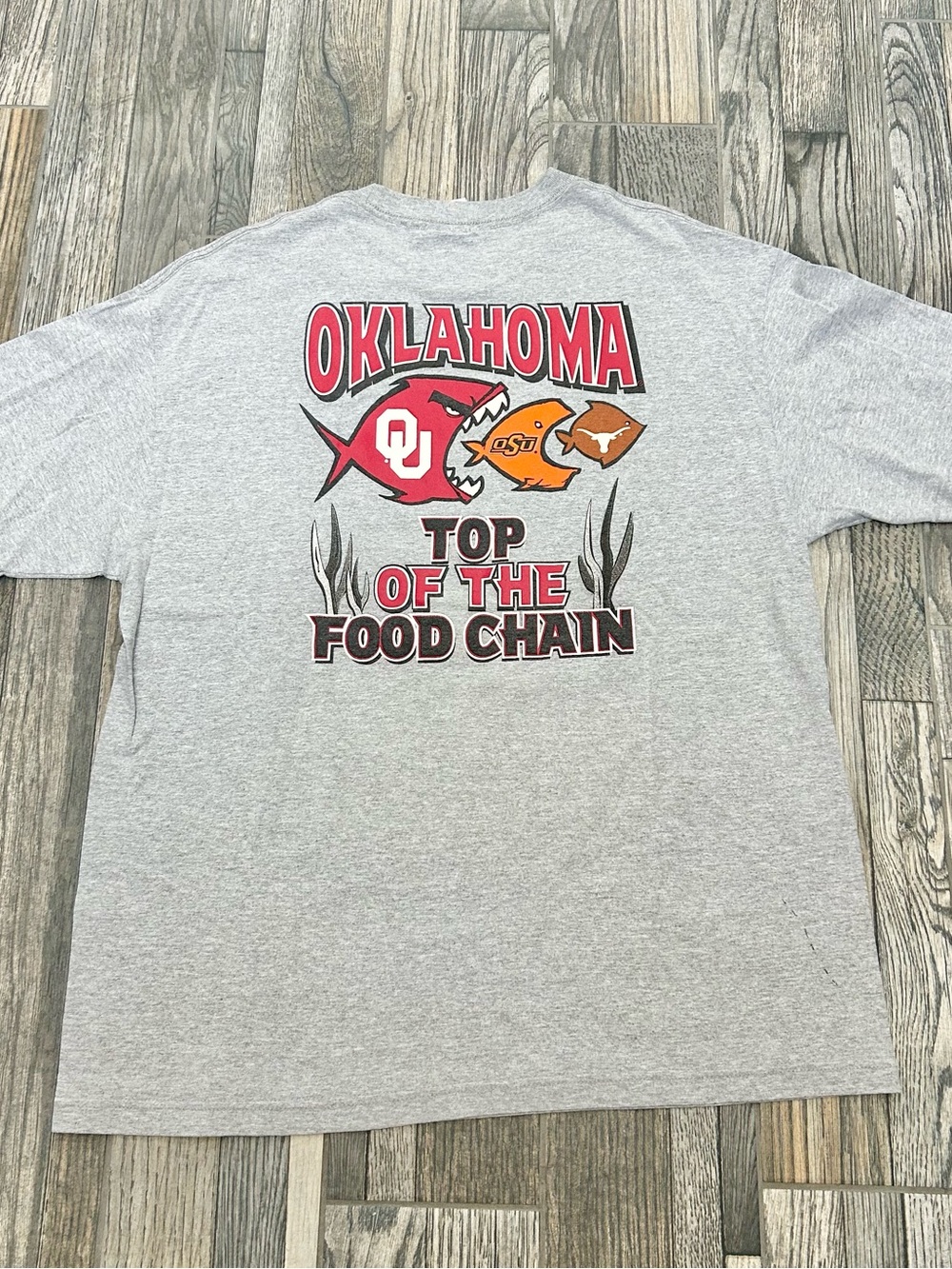👁️ Vintage Oklahoma Sooners Top of the Food Chain Graphic T-Shirt Gray Bedlam